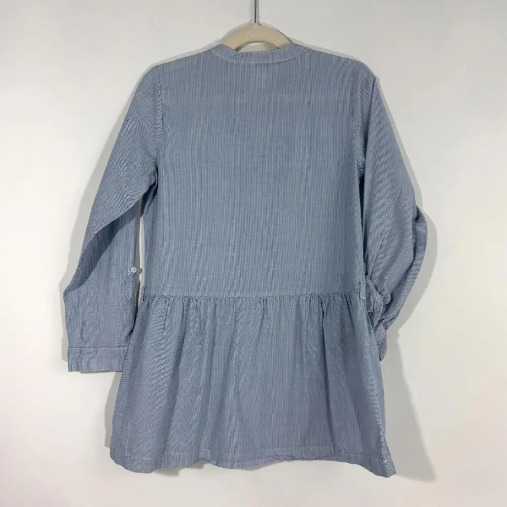Carter’s Kid Girl’s Size 8 Blue White Striped 100% Cotton Roll Tab Peplum Shirt